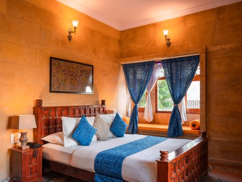 Superior room with king-size bed at boutique hotel in Jaisalmer