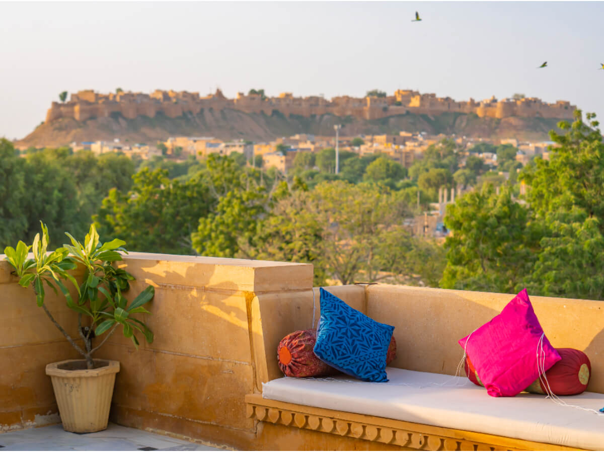 Jaisalmer fort view from rooftop restaurant Helsinki House